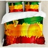 Ambesonne Rasta Iconic Reggae Music Singer Abstract Design with Sun and Palm Trees Duvet Set