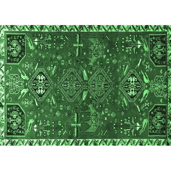 Ahgly Company Indoor Rectangle Persian Emerald Green Traditional Area Rugs, 5' x 7'