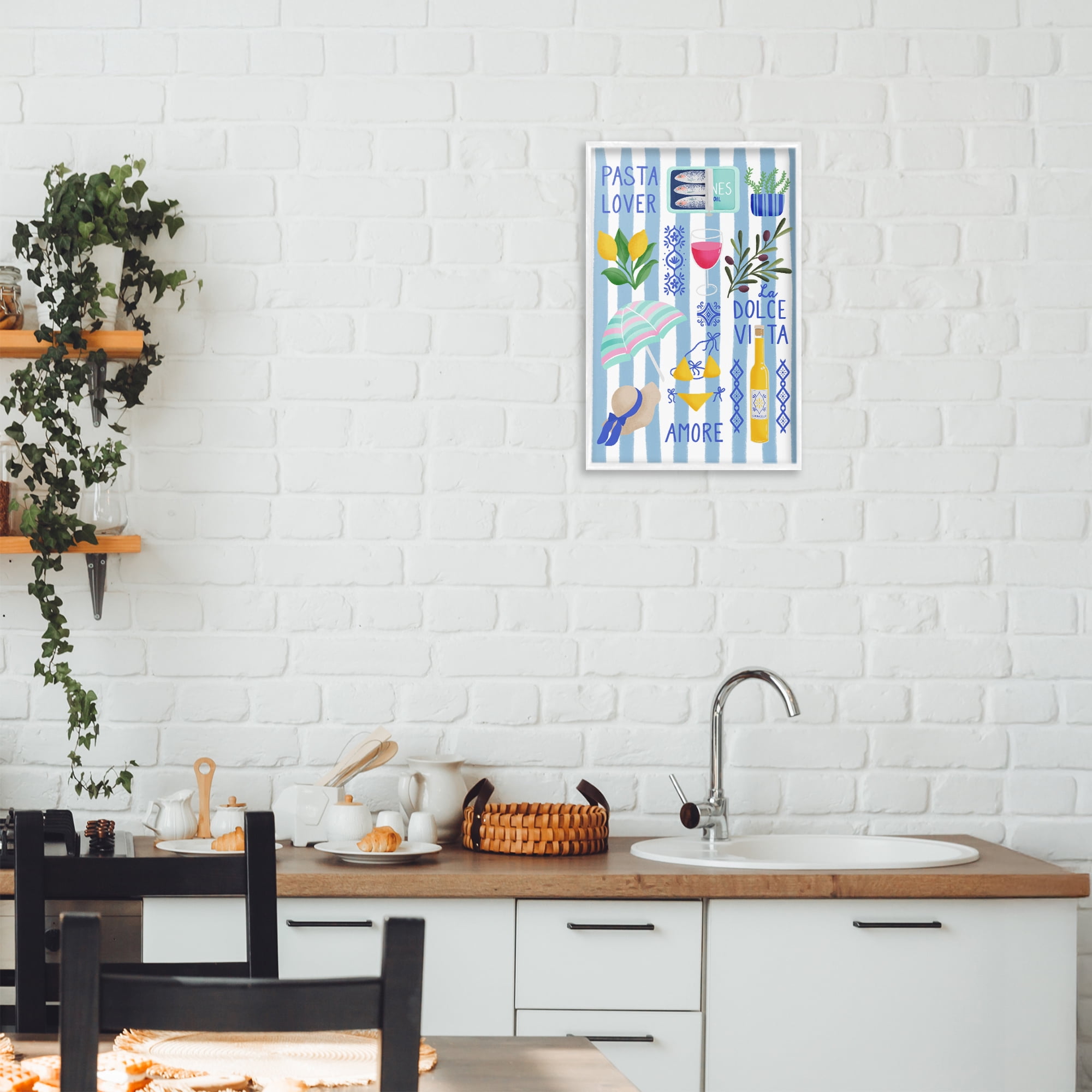 Stupell Industries Pasta Lover Mediterranean White Framed Giclee Art, design by Metka Hiti