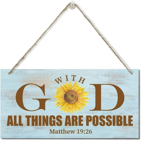 Inspirational Home Wall Decor, Christian Faith Biblical Verse Wall Sign, Hanging Wood Sign Home, Office, Church Decor, With God All Things Are Possible- Matthew 1926 Sign 10x5 Inch