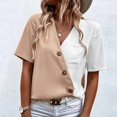 thumbnail image 2 of KaLI_store Blouses for Women Dressy Casual Womens V Neck Puff Short Sleeve Pleated T Shirts Fashion Summer Tops Casual Tunic Blouse Khaki,XXL, 2 of 5