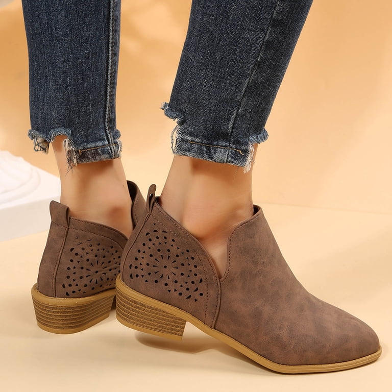Women's Vintage Ankle Booties - Wedge Heel, Side Zipper, Ankle Strap, Round Toe, Faux Suede & Leather
