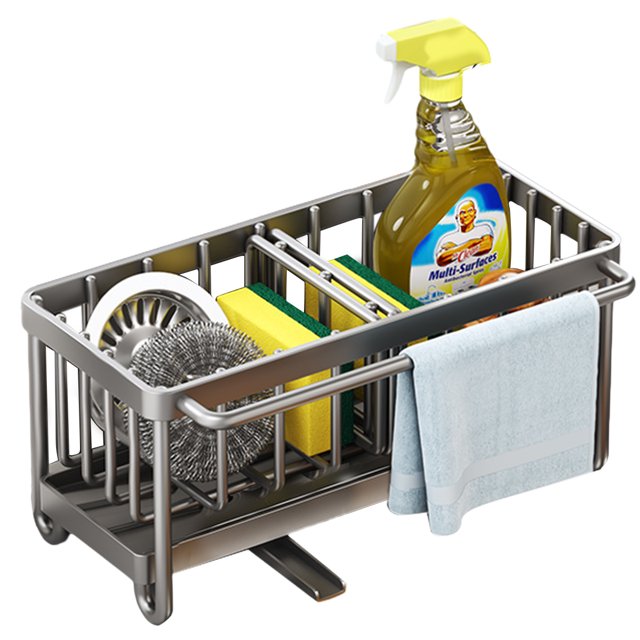 Apuakthei - Soporte para esponja para fregadero de cocina, organizador de esponja para platos de acero inoxidable 304 a prueba de óxido con divisor