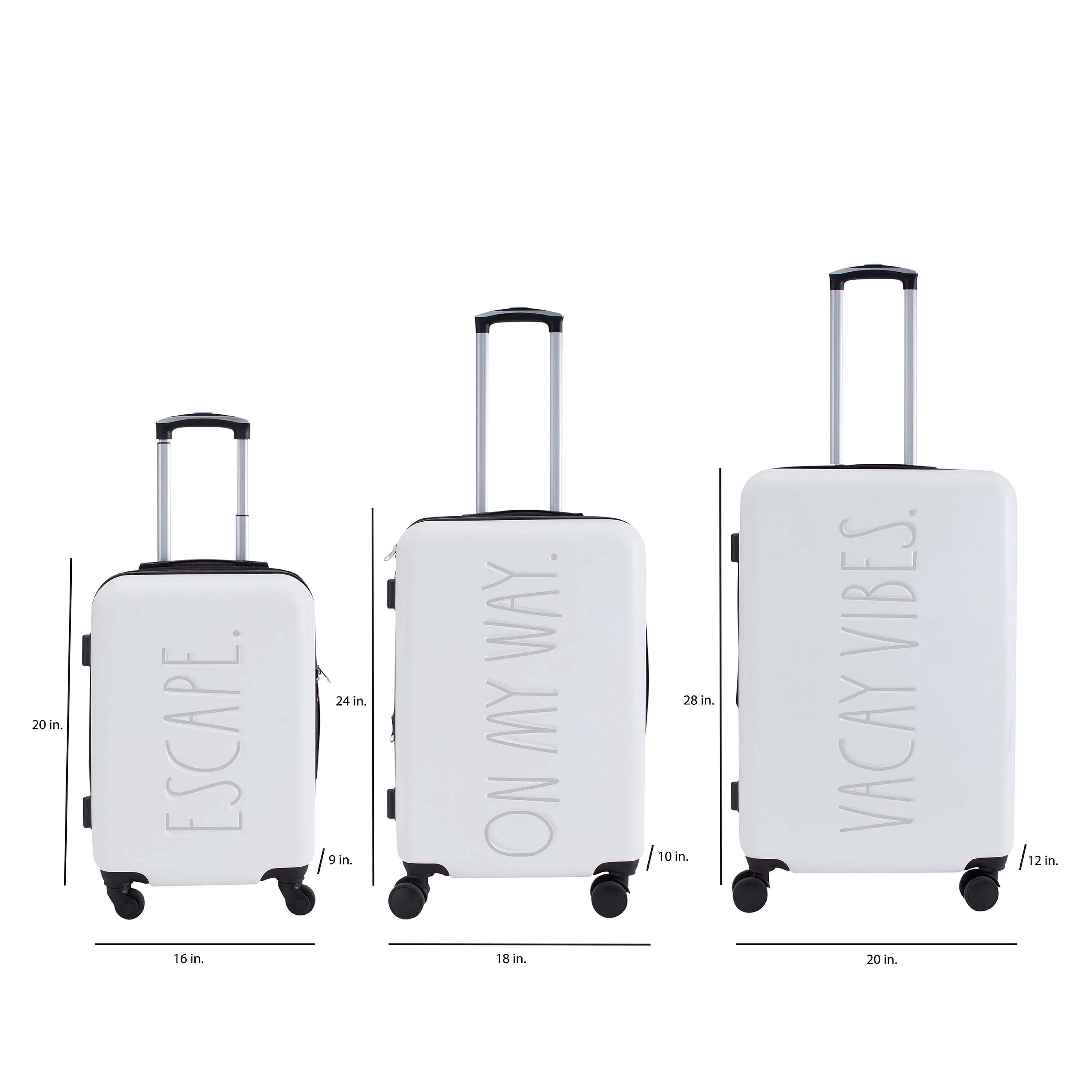 Rae Dunn 3 Piece Expandable Rolling Luggage Set in White