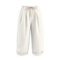 thumbnail image 4 of Capri Pants for Women Linen Wide Leg Loose Fit with Drawstring Elastic Waist Casual Summer Cuffed Pants with Pockets, M, 4 of 6
