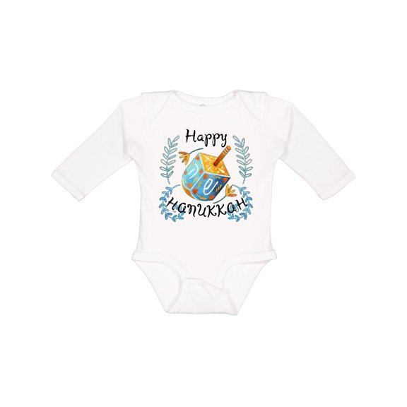 Inktastic Happy Hanukkah Dreidel and Laurels Boys or Girls Long Sleeve Baby Bodysuit
