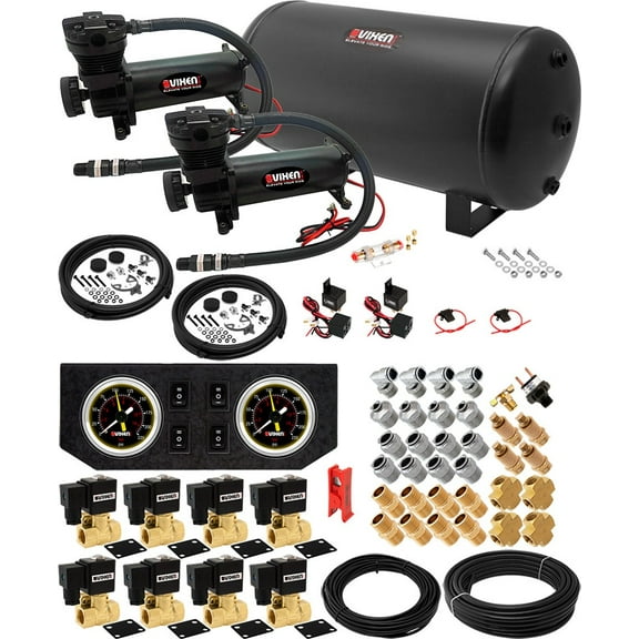 Vixen Air Suspension Kit for Truck/Car Bag/Air Ride/Spring. On Board System- Dual 200psi Compressor, 6 Gallon Tank. For Boat Lift,Towing,Lowering,Load Leveling,Onboard Train Horn VXX1209GB/4863DB