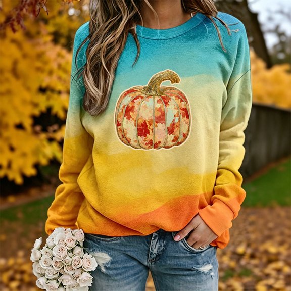 VKOYWKM Womens Halloween Crewneck Sweatshirt Pumpkin Graphic Sweatshirts Pullover Long Sleeve Fall Party Tops Halloween Sweatshirts