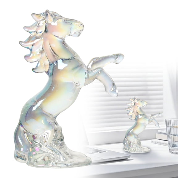 Hand-Blown Glass Horse Figurine - 2026 Year of the Horse Collectible Decor for Home, Chinese New Year - Multicolor 4.3in