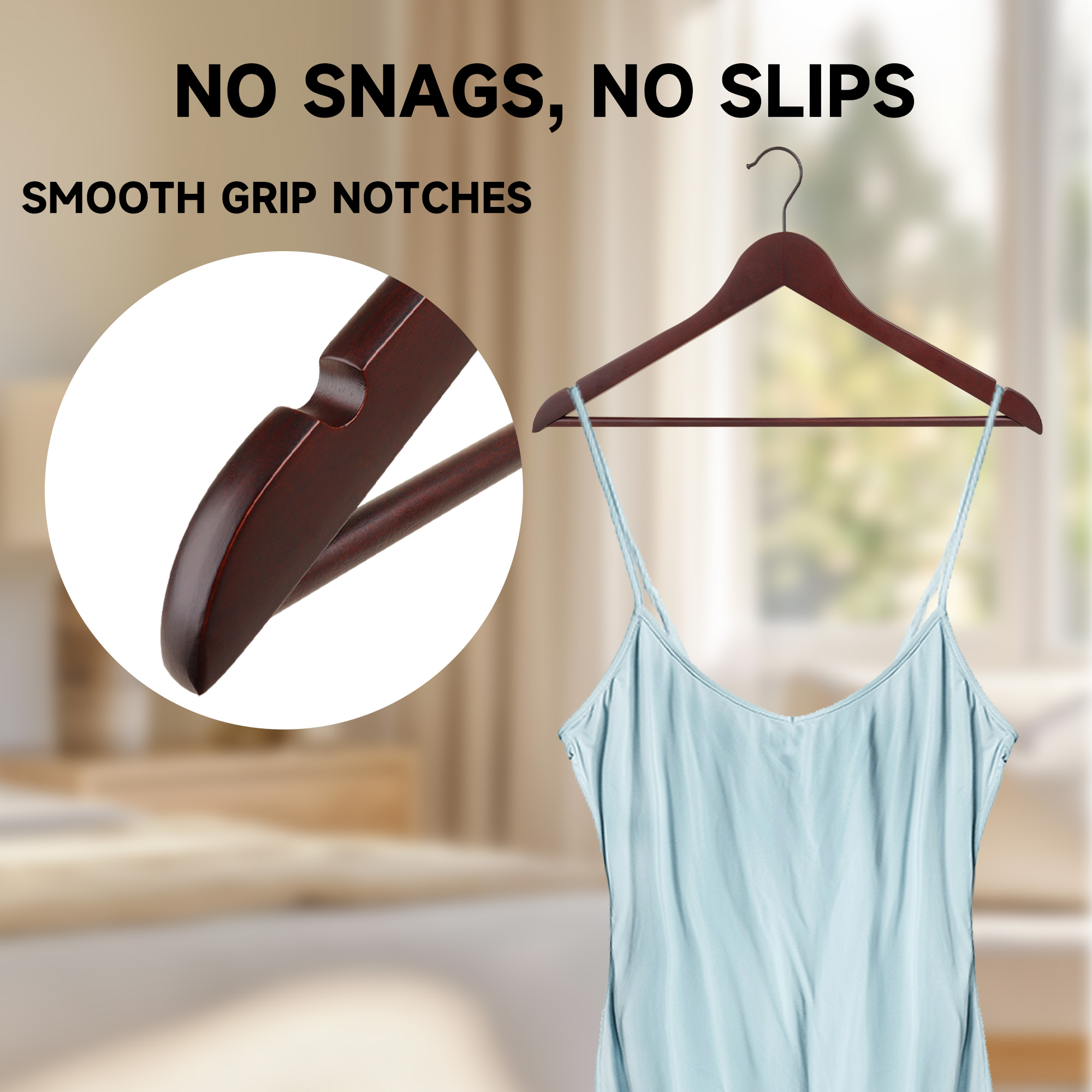 BP4U 36-Pack Premium Wooden Clothes Hangers with Clips, Solid Wood Skirt/Pant Hangers with Adjustable Clips for Suits, Dresses, Coats, Jackets, Trousers(Dark Cherry)