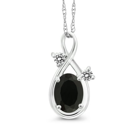 - 0.87 Ct Oval Black Onyx White Diamond 14K White Gold Pendant