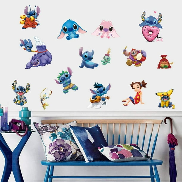 Sticker Mural Lilo et Stitch Autocollant pour Enfants Dessin Animé Chambre  Arrière-Plan Mur Décoration Auto-Adhésif PVC 