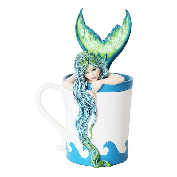 PTC 5.25 Inch Morning Bliss Mermaid in Coffee Cup Statue Figurine