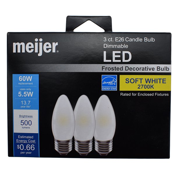 Meijer 60W E26 Candle Glass Dimmable Frosted Soft White LED Light Bulb
