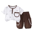 thumbnail image 1 of Girls Spring Outfits Two Piece Summer Set Lightweight Short Sleeve with Minimalist Design Newborn Boy Clothes Brown 6-12 Months, 1 of 4