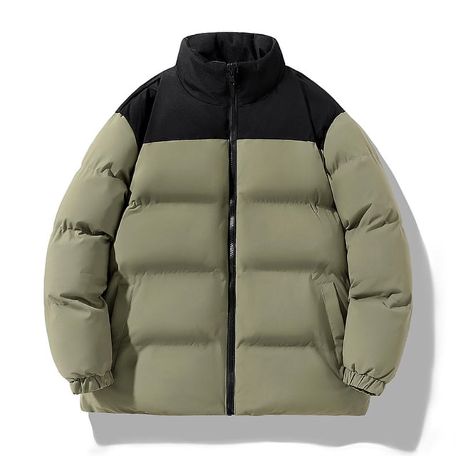 Fankiway Parka à Col Montant Zippée Colorblock pour Femmes Manches Longues Double Poche Mode Décontractée Vert Armée G