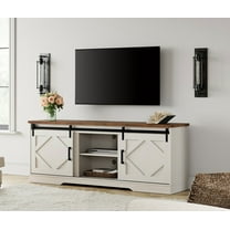WAMPAT Farmhouse TV Stand with Sliding Barn Door for 75" TVs, Entertainment Center with Adjustable Shelf and Storage Cabinets, Media Console Table for Living Room,Hallway,Cream White