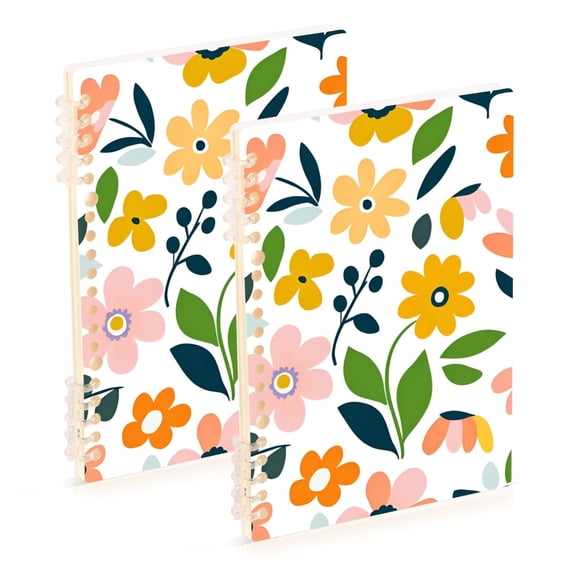FORMRS 1-Subject Spiral Notebook 8" x 5" College Ruled 60 Refillable Sheet A5 Hard Cover, 2 Pack, Retro Yellow Floral