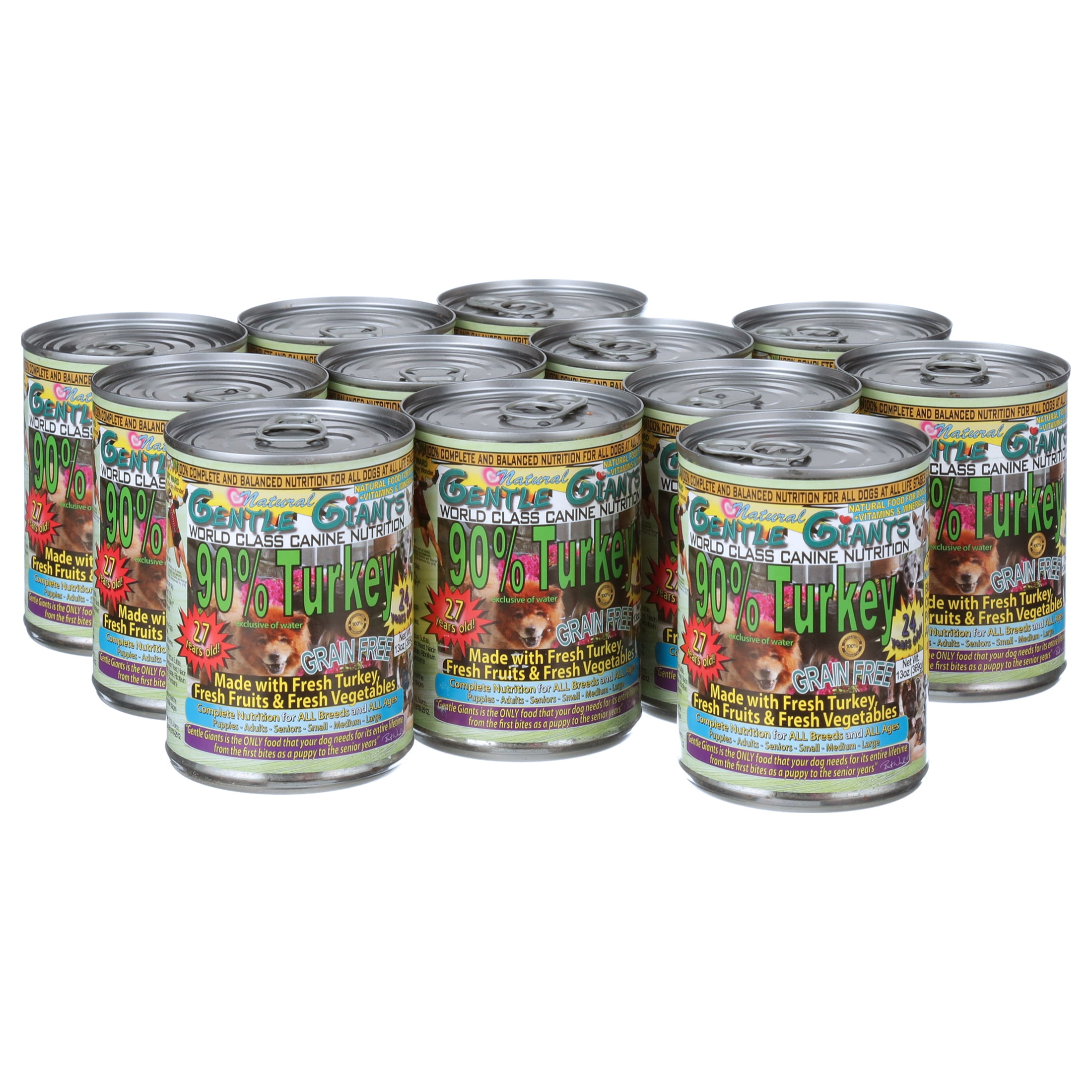 (12 Pack) Gentle Giants Canine Nutrition 90% Turkey Grain-Free Wet Dog Food, 13 oz