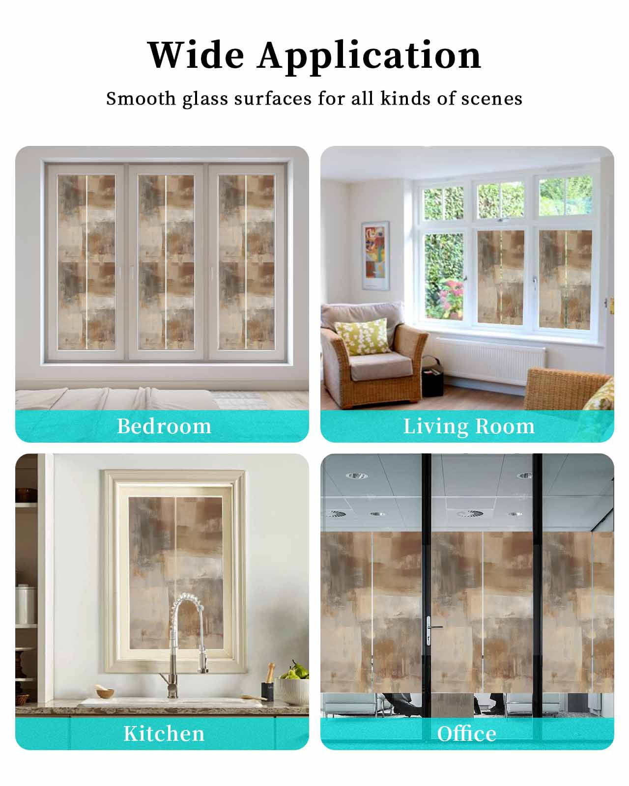 Window Privacy Film Brown Stained Glass Window Film Decorative Sun Block Window Cover Oil Painting Abstract Art Contemporary Window Clings Static Adhesive Sticker for Bathroom 23.6"x59"