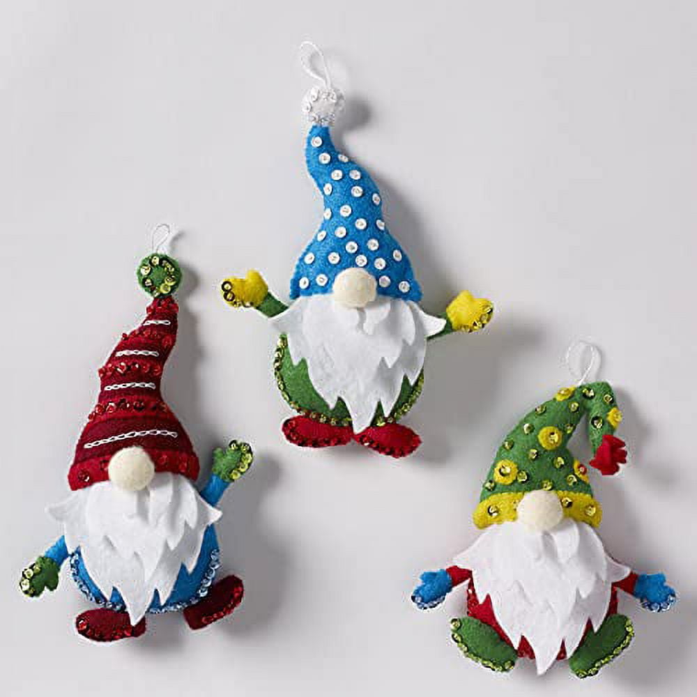 Bucilla Felt Applique DIY Christmas Ornament Kit, Christmas Gnomes, Set of 6