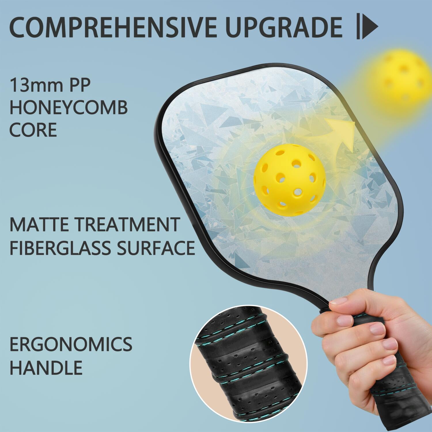Pickleball Paddles Set Of 2, Fiberglass Surface, Ice Crystal Print, 4 Balls & Bag