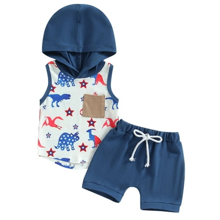 

Musuos Baby Boys Hooded Tank Top with Pocket Camouflage Elastic Waist Shorts Set