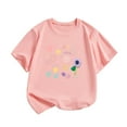 thumbnail image 4 of Little Girls Shirts Casual Short Sleeved Alphabet Printed Crewneck Girls' Tops, Tees & Blouses Size 6-7T,Pink, 4 of 4