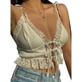 thumbnail image 2 of MIPREWUY Women’s Fashion Solid Color Camisole Sexy Lace Stitching V-neck Bandage Exposed Navel Top, 2 of 3