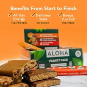 ALOHA Plant Based Protein Bars, 3 Flavor Variety Pack, 14g Protein (Pack of 12)