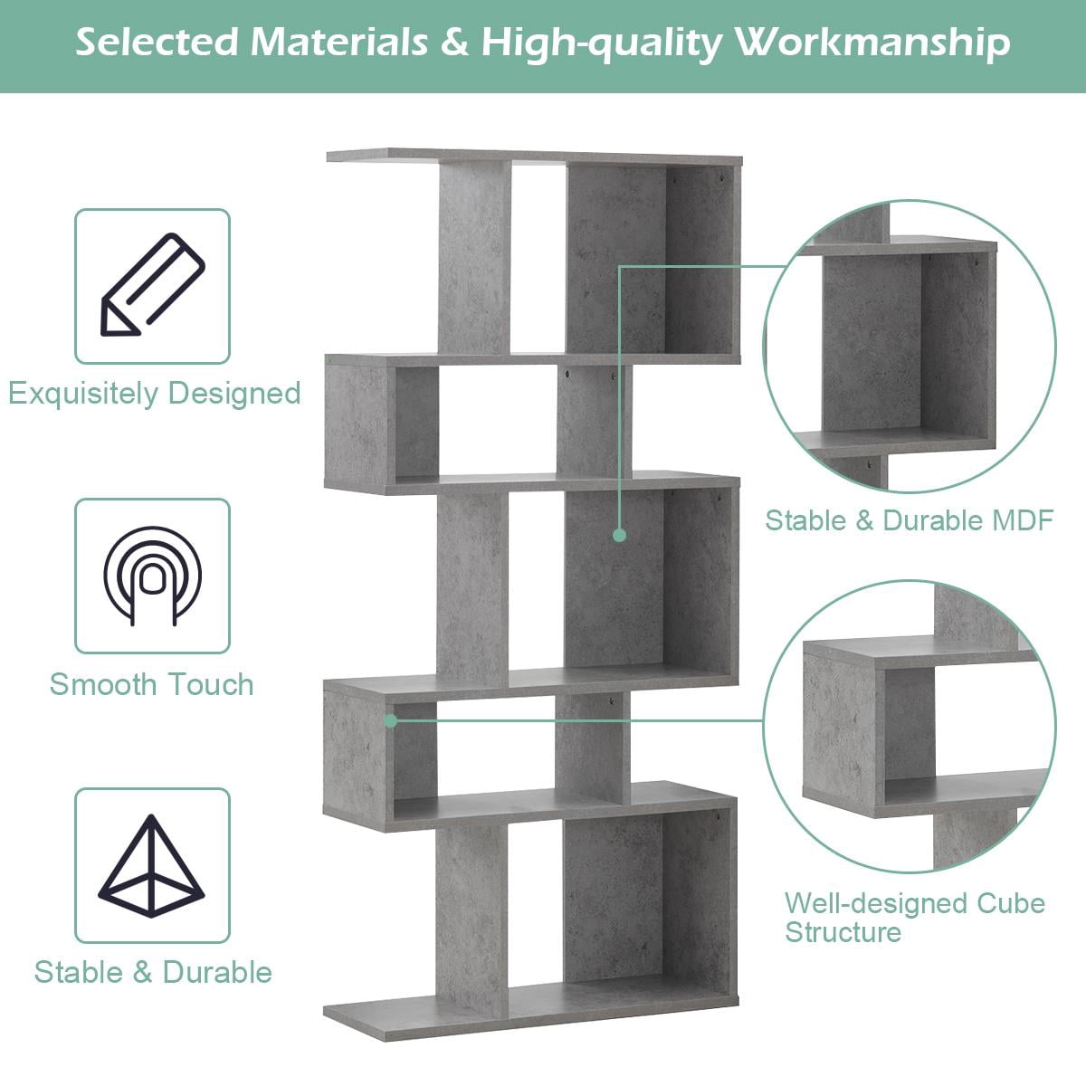 Giantex Freestanding Ladder Bookcase, 5 Cubes Corner Storage Bookshelf, 5-Layer Organizer Rack Display Cabinet, Gray