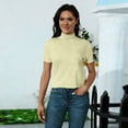thumbnail image 5 of Mifsaly Womens Mock Neck Short Sleeve T-Shirt Basic Solid Color Slim Fit Stretchy Tee Tops Casual Lightweight Layering Casual Summer Undershirts Yellow,XXL, 5 of 6