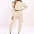 thumbnail image 2 of Women's 2 Piece Outfits Fall Winter Jogger Suits Long Sleeve Crop Tops and Sweatpants Comfy Loungewear Sets with Pockets Casual Tracksuit Beige, 2 of 7