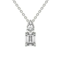 Lab Diamond Dangling Pendant Necklace For Women | 4 Carat IGI Certified Emerald Shape | Paloma Two Stone Dangling Lab Diamond Pendant In 14K White Gold | FG-VS1-VS2 Quality | Friendly Diamonds