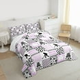 thumbnail image 3 of Feelyou Eat Sleep Hockey Bedding Comforter Set for Teen, Ice Hockey Lover Twin Comforter Sets, Plum Square Checkered Reversible Bedding Set, Lightweight Room Decor, 2pcs, 3 of 8