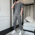 thumbnail image 5 of Conjuntos de camiseta y pantalones para hombre, trajes deportivos para correr, chándal básico barato, estampado liso, parte superior 5xl, ajuste regular, gráfico, S XL, ropa para hombre, 5 of 5