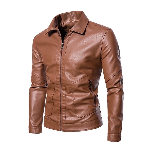 Chaqueta de cuero para hombre, chaqueta de cuero PU lavada para motocicleta, chaqueta de cuero fina con solapa para hombre, procesamiento para hombre