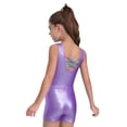 thumbnail image 2 of TSSOE Girls Glossy Dance Leotard and Shorts Set Sleeveless Criss-Cross Back Bodysuit Top + Shorts Scrunchies for Ballet Purple 7-8, 2 of 7