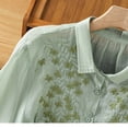 thumbnail image 5 of LEKWK Linen Tops for Women V Neck Button Down Summer Tops Short Sleeve Lightweight Floral Embroidered Loose Shirts Fashion Beach Vacation Daily Outfits, 5 of 8