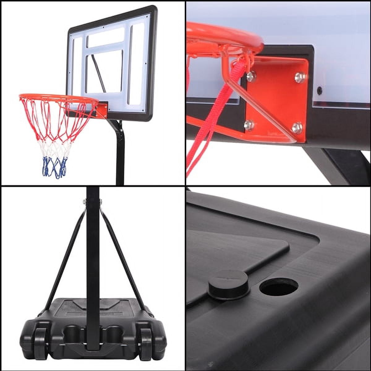 Portable mobile swimming pool PVC transparent backboard basketball stand (basket height adjustment 1.15m-1.35m), can accommodate up to 7 balls, solid base, good stability, easy to assemble