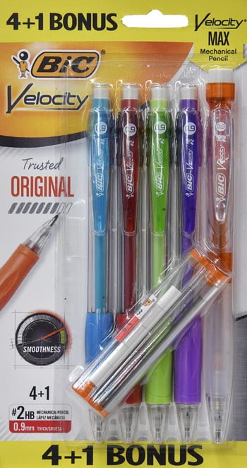 BIC Velocity Original (0.9mm) + Velocity Max Mechanical Pencil, 4+1 Bonus Pack