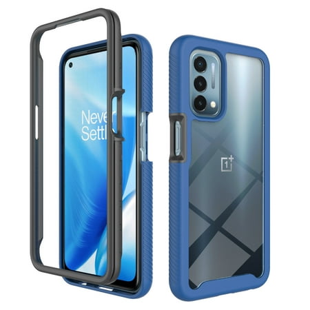 OnePlus Nord N200 5G Case (6.49 Inch 2021 Release), Acrylic Clear Back Cover with [Tempered Glass Screen Protector], Plastic and Silicone Hard Case, Shockproof Protective Rugged Cover (Dark Blue)
