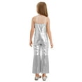 thumbnail image 2 of iiniim Kids Girls Disco Outfit 70s 80s Prom Sparkle Flare Jumpsuit Rave Party Full Bodysuit Silver 14, 2 of 7