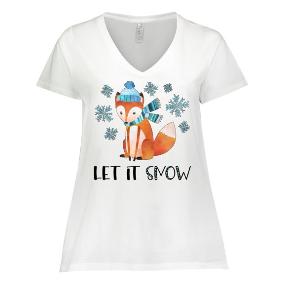 Inktastic Let it Snow Cute Orange Fox in Hat and Scarf Women's Plus Size V-Neck T-Shirt