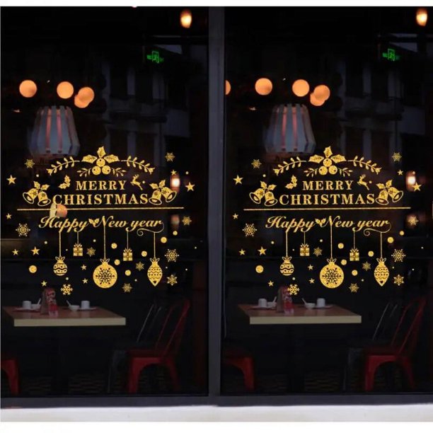 Pegatinas de ventana de pared de Snowflak de Navidad, decoraciones electrostáticas para la casa, efecto de purpurina, habitación de niños, pegatinas de Año Nuevo