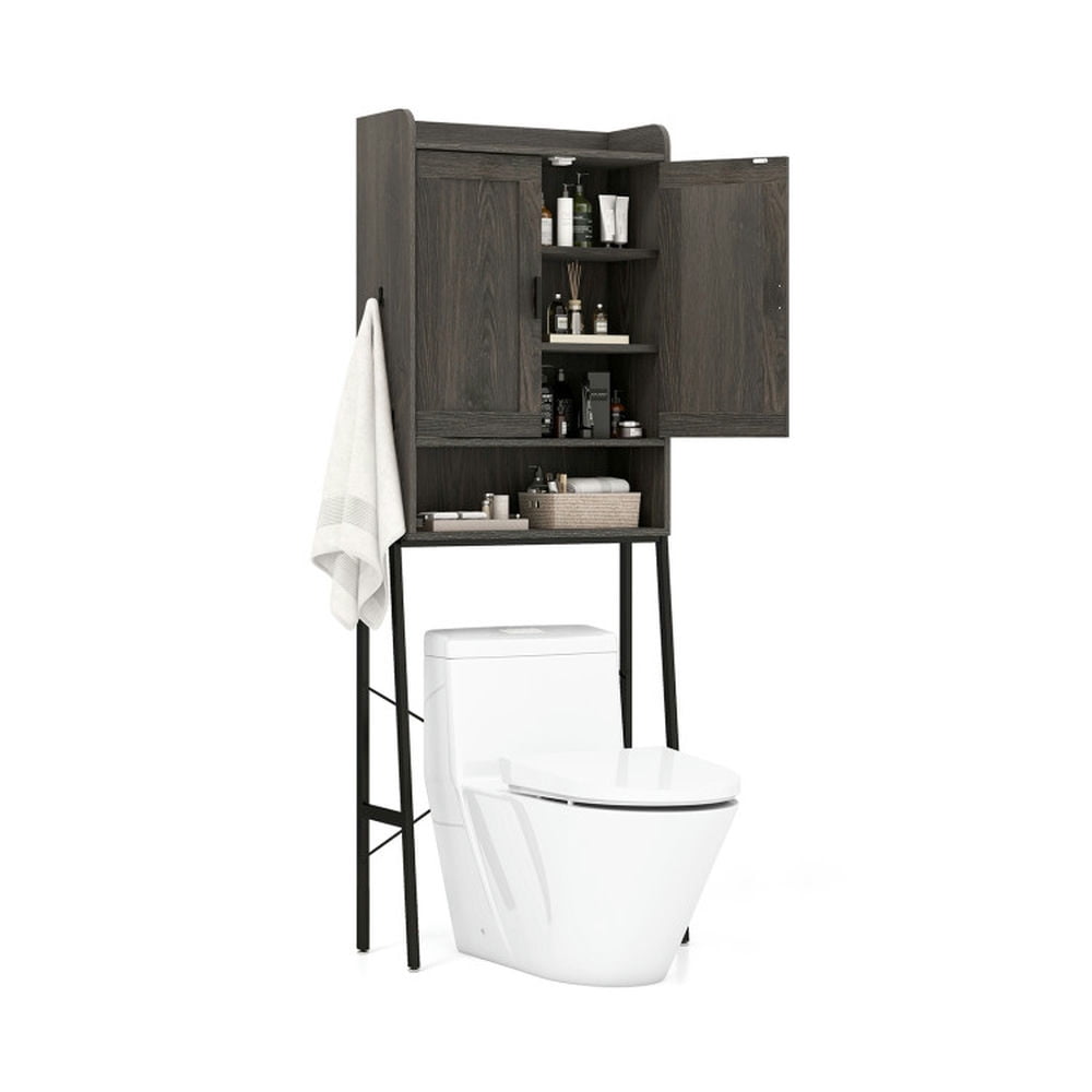 Finihen Toilet Storage Cabinet, Bathroom Cabinet Organizer, Over the Toilet Storage Cabinet Space Saver Organizer with Double Doors, for Bathroom, Gray