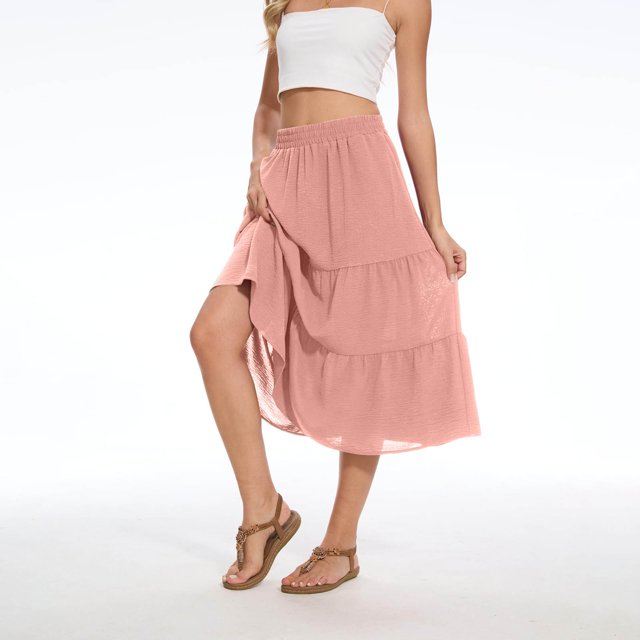 Liquidation d'Été 2025! Robe pour Femme Grande Taille, Liquidation de Robes d'Été pour Femmes, Robe Longue à Volants pour Femme, Mode, Couleur Unie, Décontractée, Taille Extensible, avec Poches