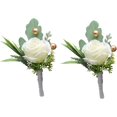 thumbnail image 1 of 2 piezas de boutonniere de boda para el novio y el mejor traje de hombre, decoración de rosas artificiales, ojales, flores para boda, fiesta de graduación, marfil, 1 of 7