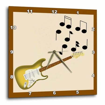 3dRose Gold Sunburst Electric Guitar with musical notes - Wall Clock, 10 by
