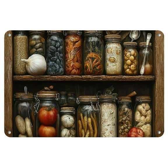 Vintage Kitchen Decor Metal Sign - Wall Hanging Tin Plaque for Multi-Room Decoration, Featuring Kitchen Utensils & Spices Theme, English Text - Ideal for Living Room, Man Cave, Cafe, Office